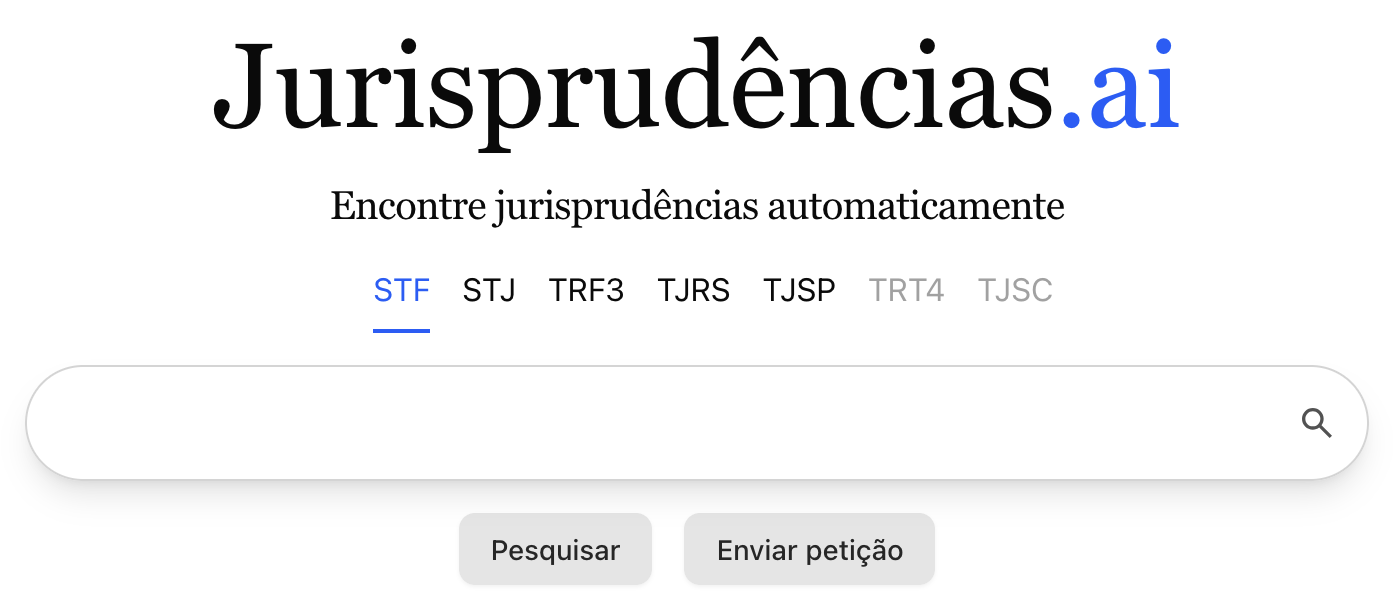 Jurisprudências.ai - Main product screenshot demonstrating key features and user interface