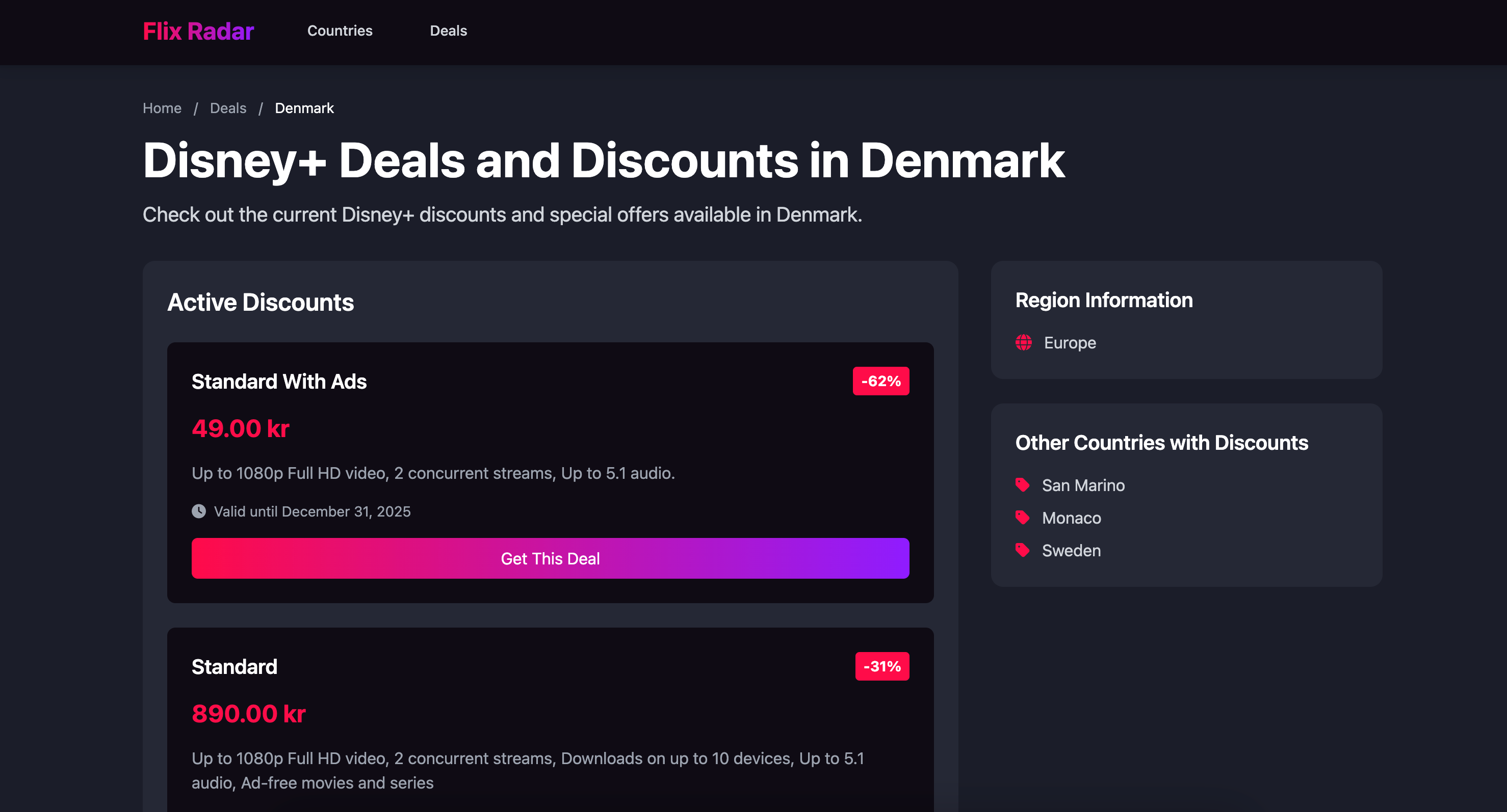 Mídia 3 de Flix Radar - Ofertas ativas de VOD e Disney - Em que países a Disney está disponível e com desconto?