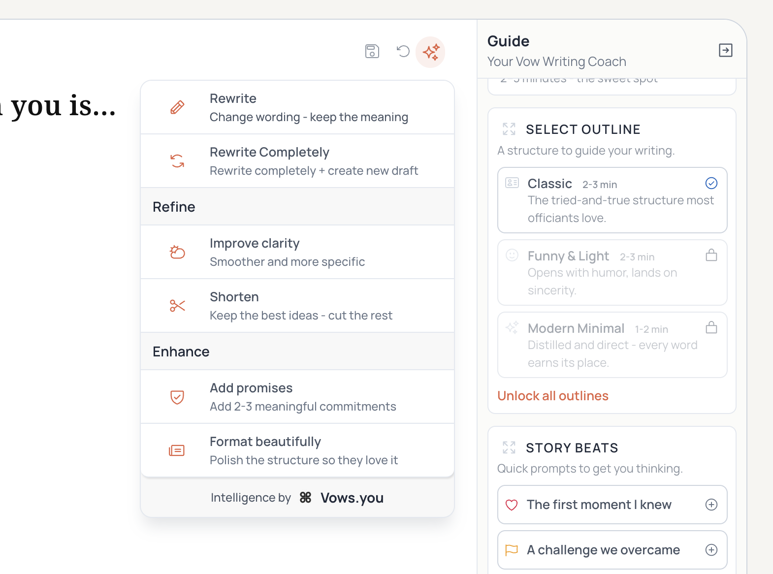 Vows - Screenshot 2 showing product features and functionality