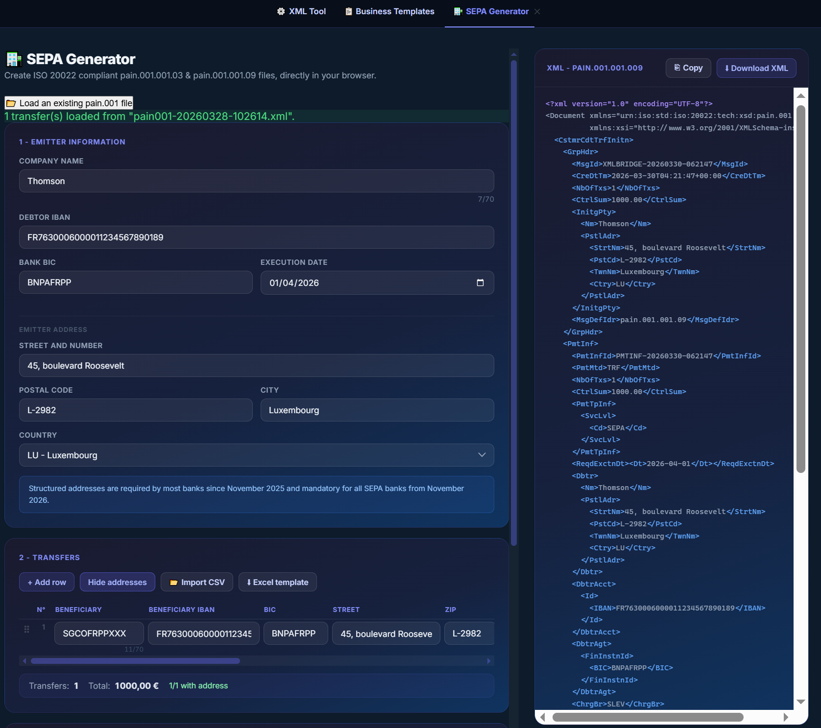 XMLBridge - SEPA gen & Nacha converter gallery image