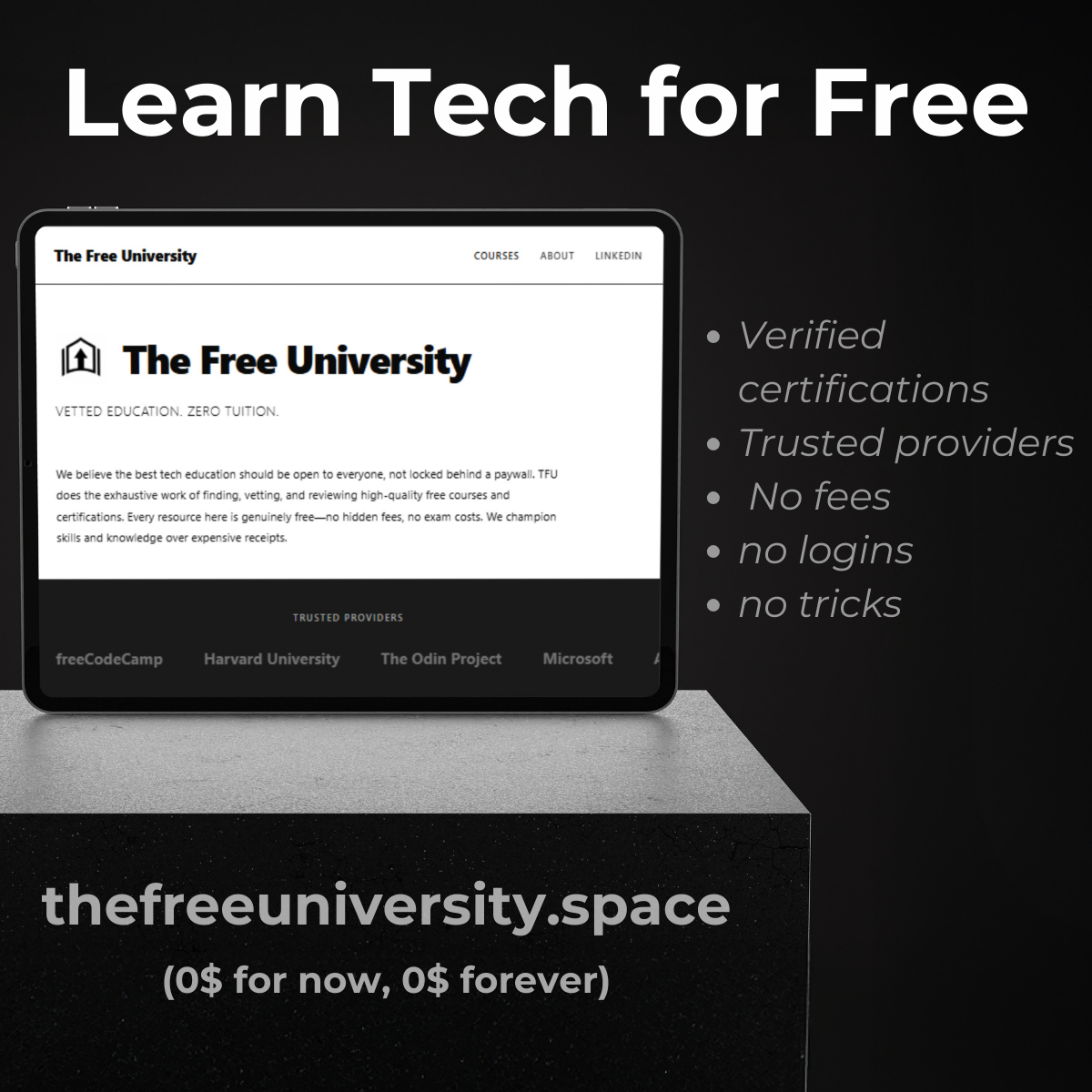 The Free University - Main product screenshot demonstrating key features and user interface