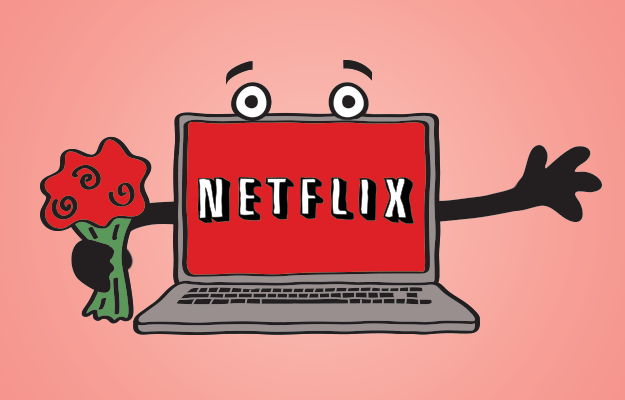 laptop with netflix and roses