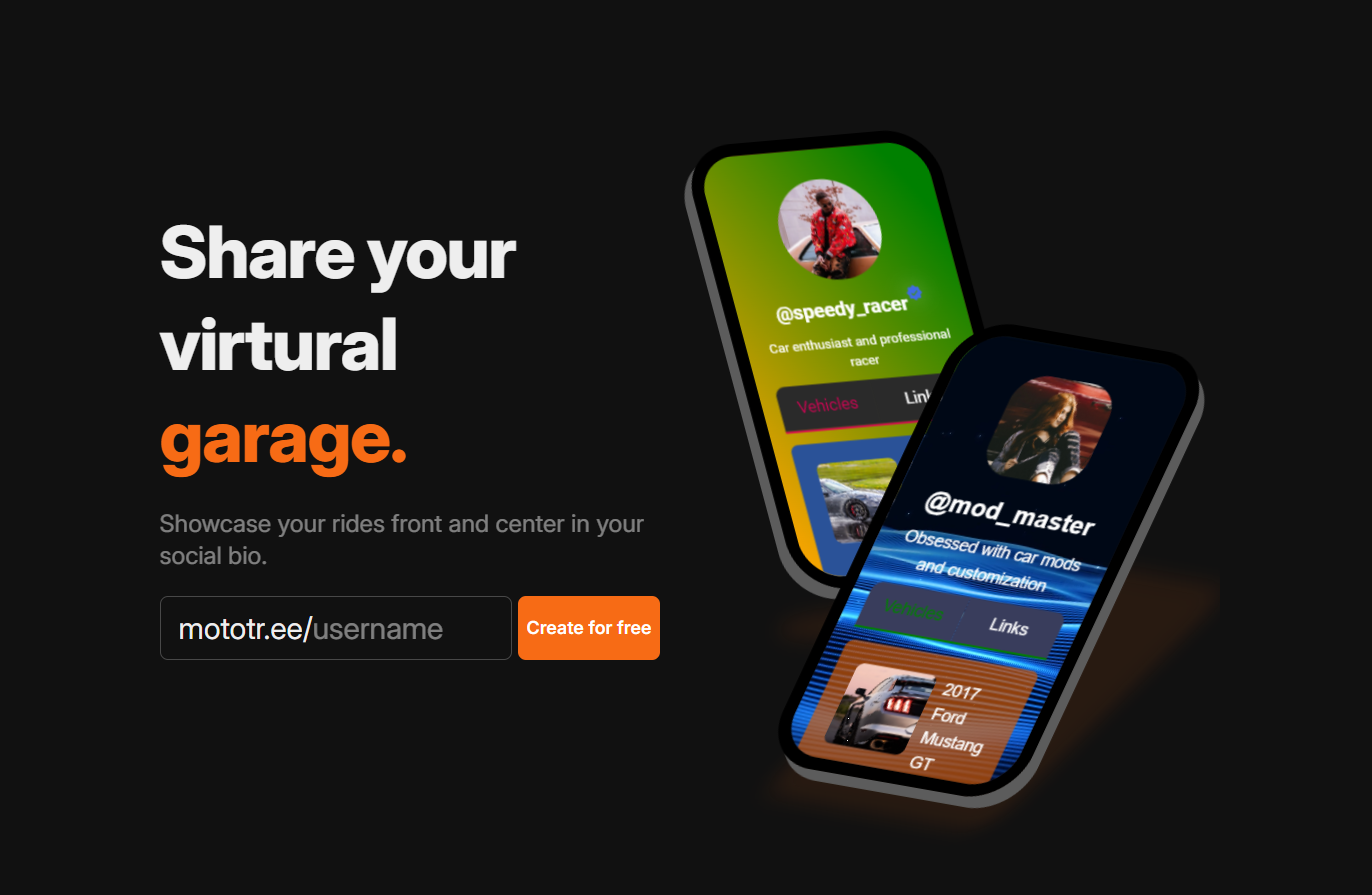 Mídia 1 de Mototree - Uma ferramenta de link-in-bio premium para entusiastas de automobilismo
