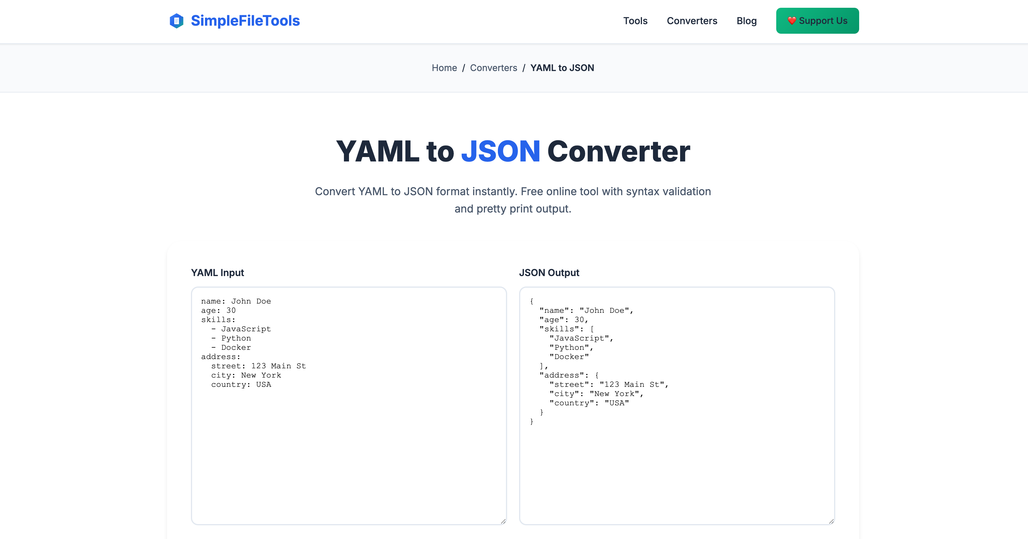 YAML to JSON Converter - Main product screenshot demonstrating key features and user interface