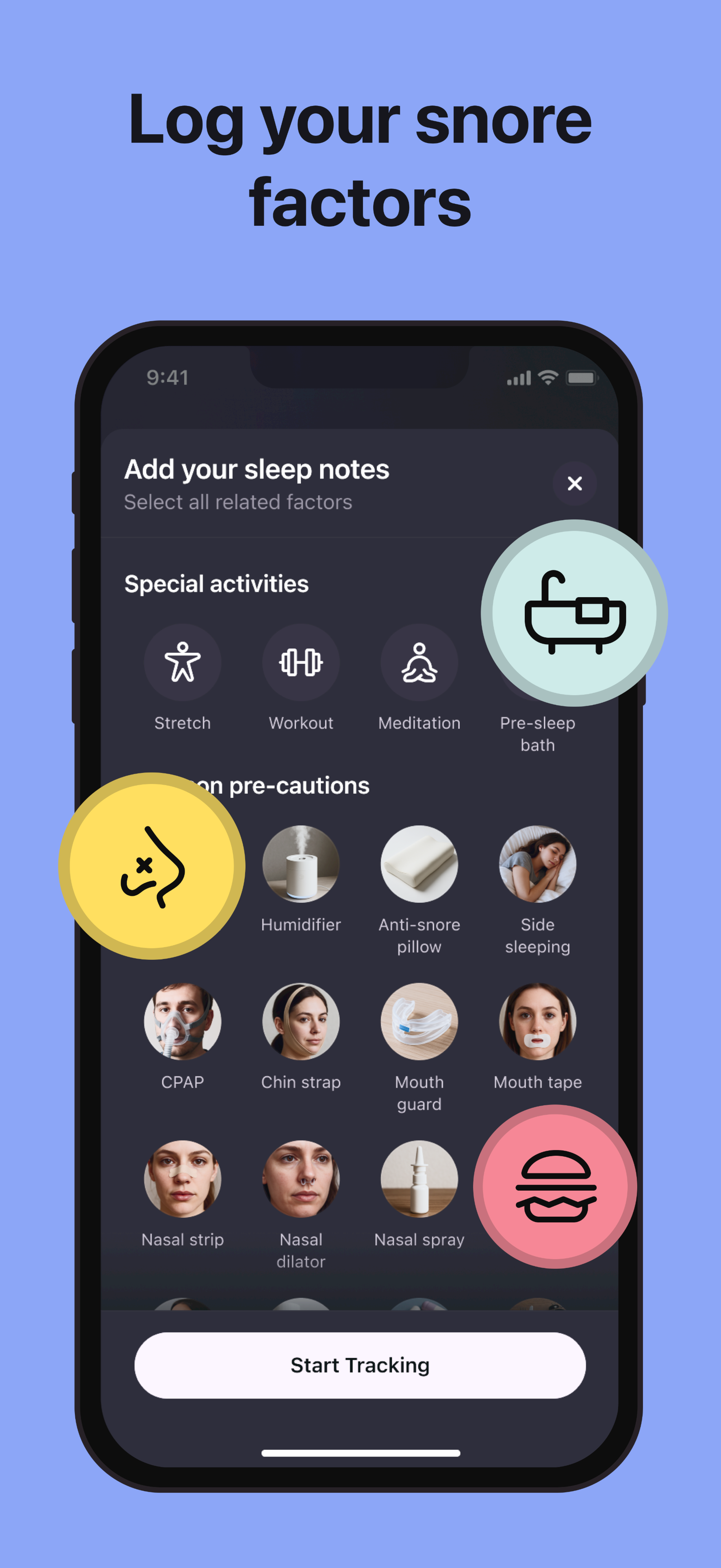 App Sensor Snore - Registra i tuoi tiri di russare, prova i trigger, riduci gradualmente media 5