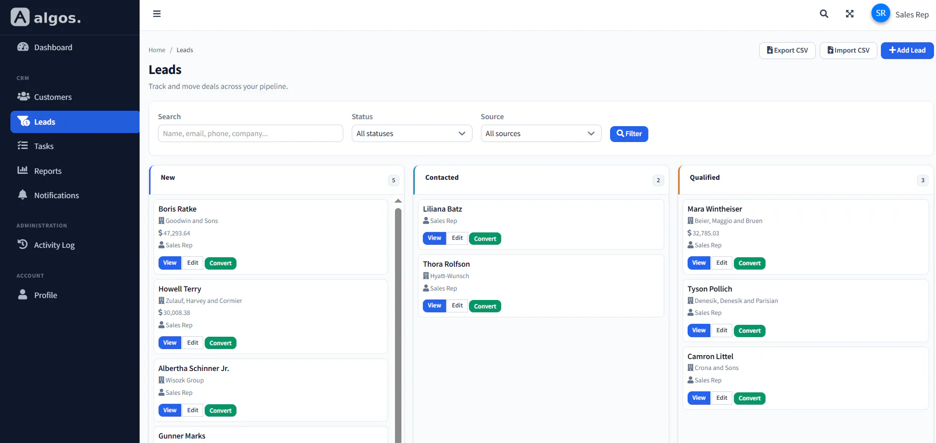 Algos CRM screenshot