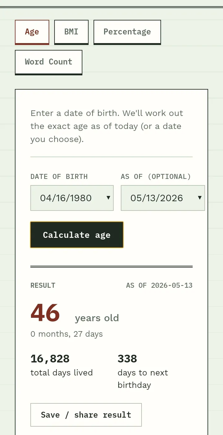 QuickCalc – Age, BMI & % Calculator gallery image