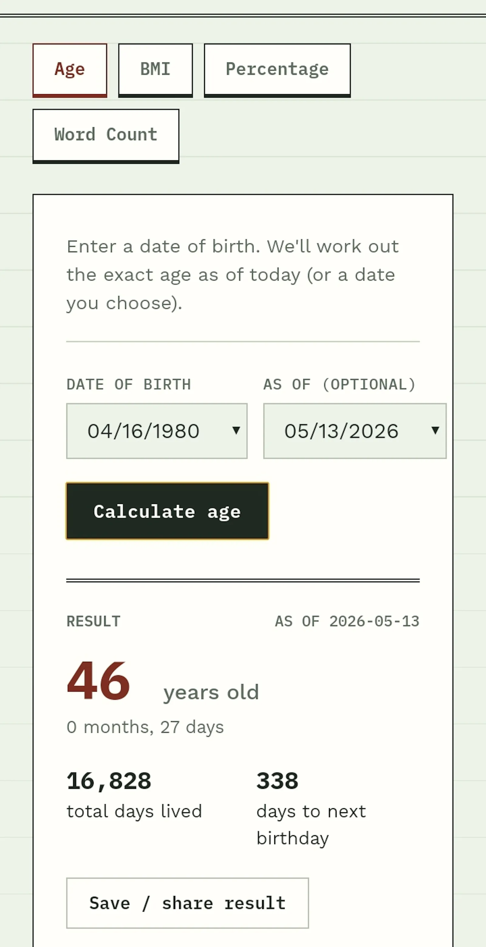 QuickCalc – Age, BMI & % Calculator screenshot 1