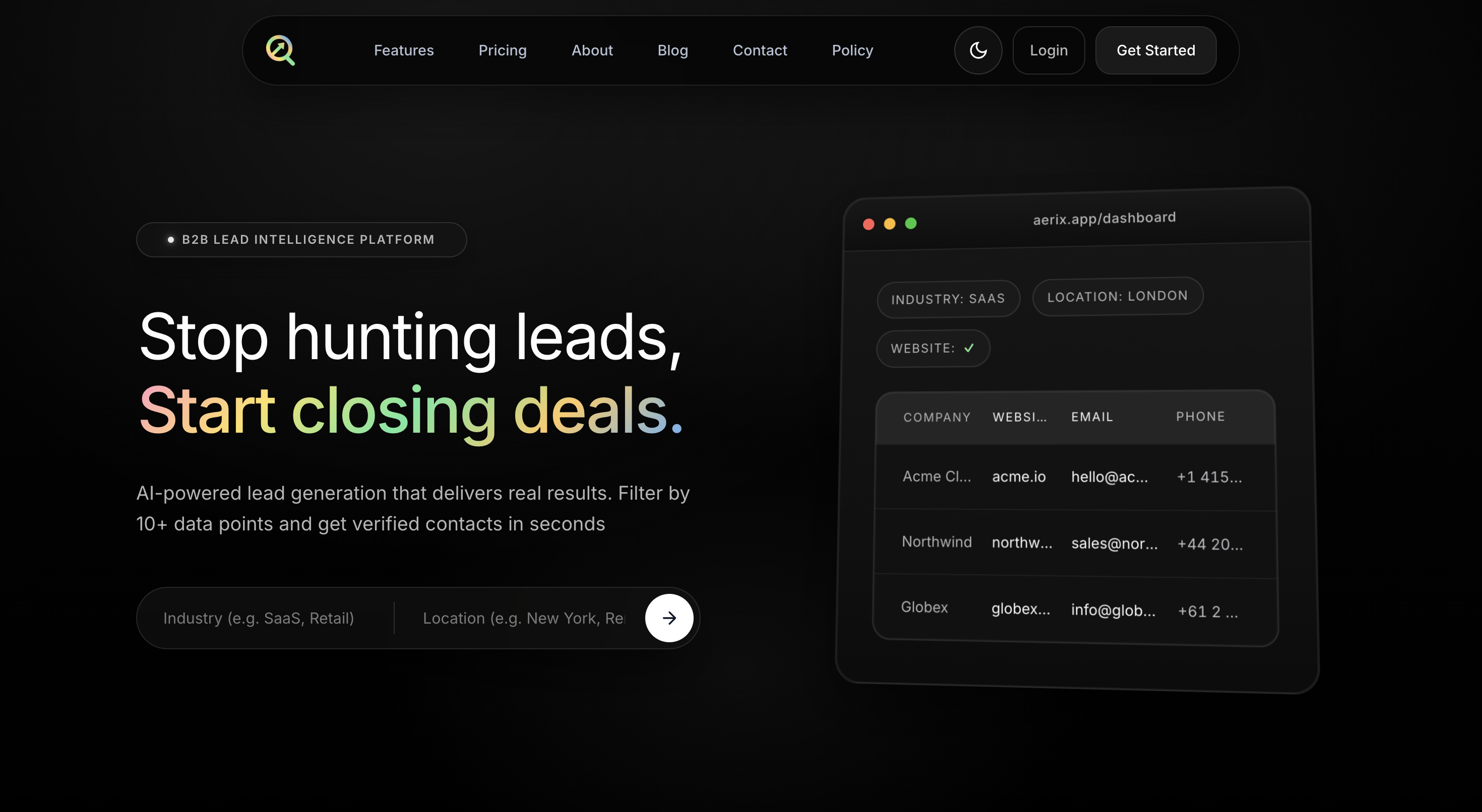 Aerix - Main product screenshot demonstrating key features and user interface