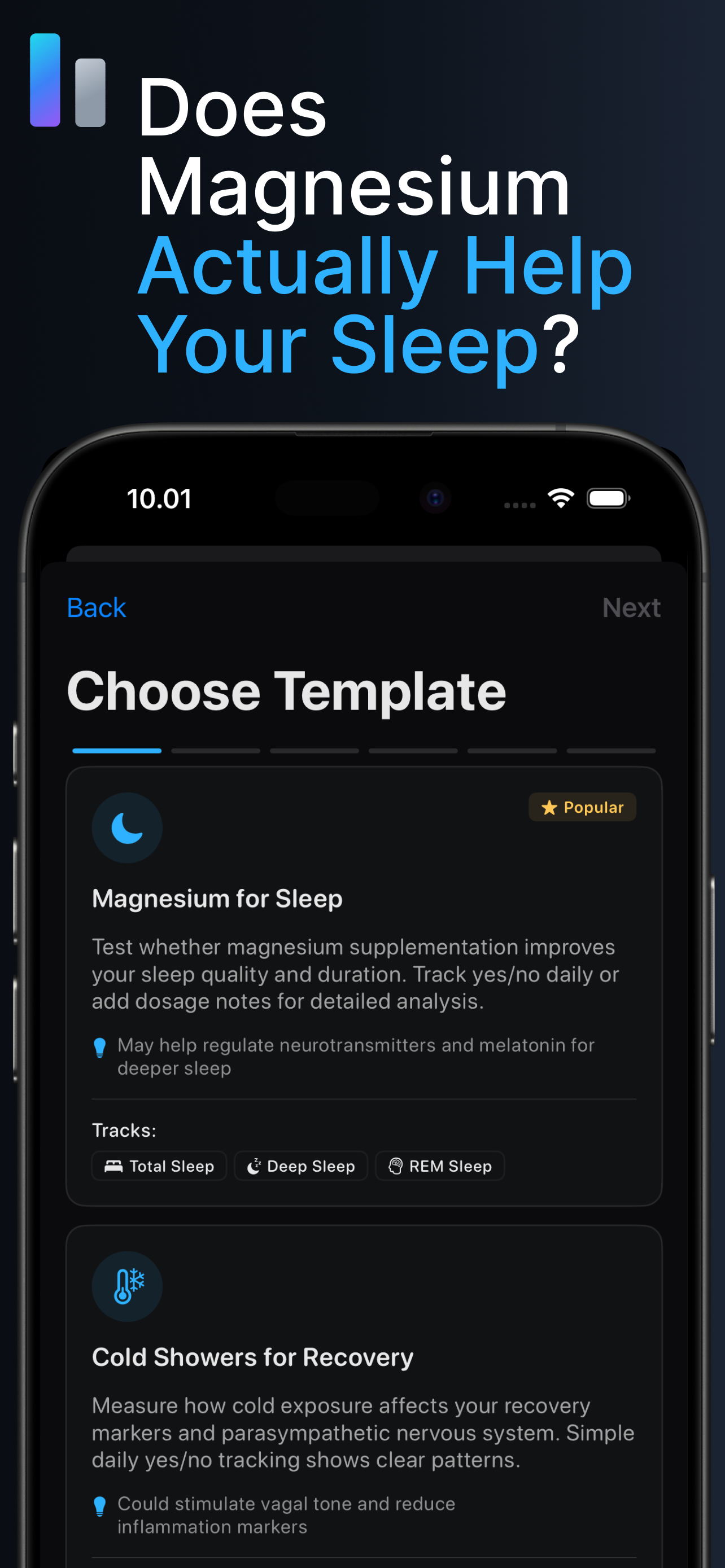 Trialist — Health Experiments - Main screenshot showing features and interface