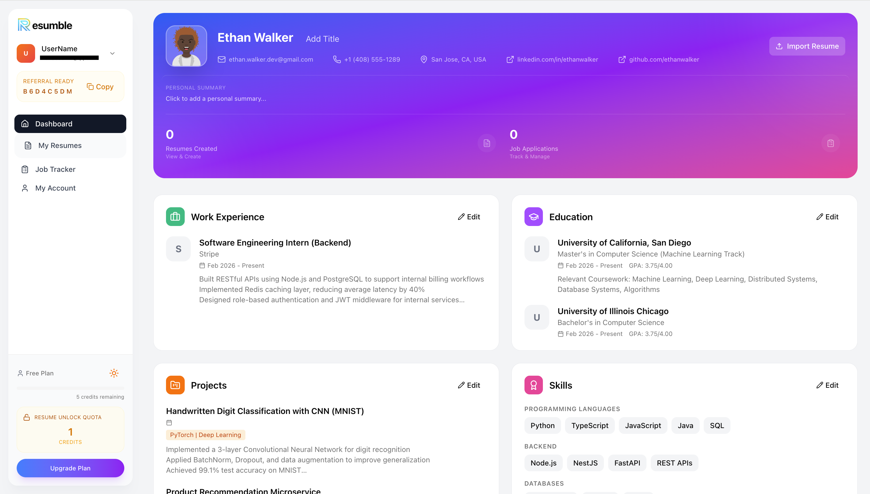 Resumble - Screenshot 2 showing product features and functionality