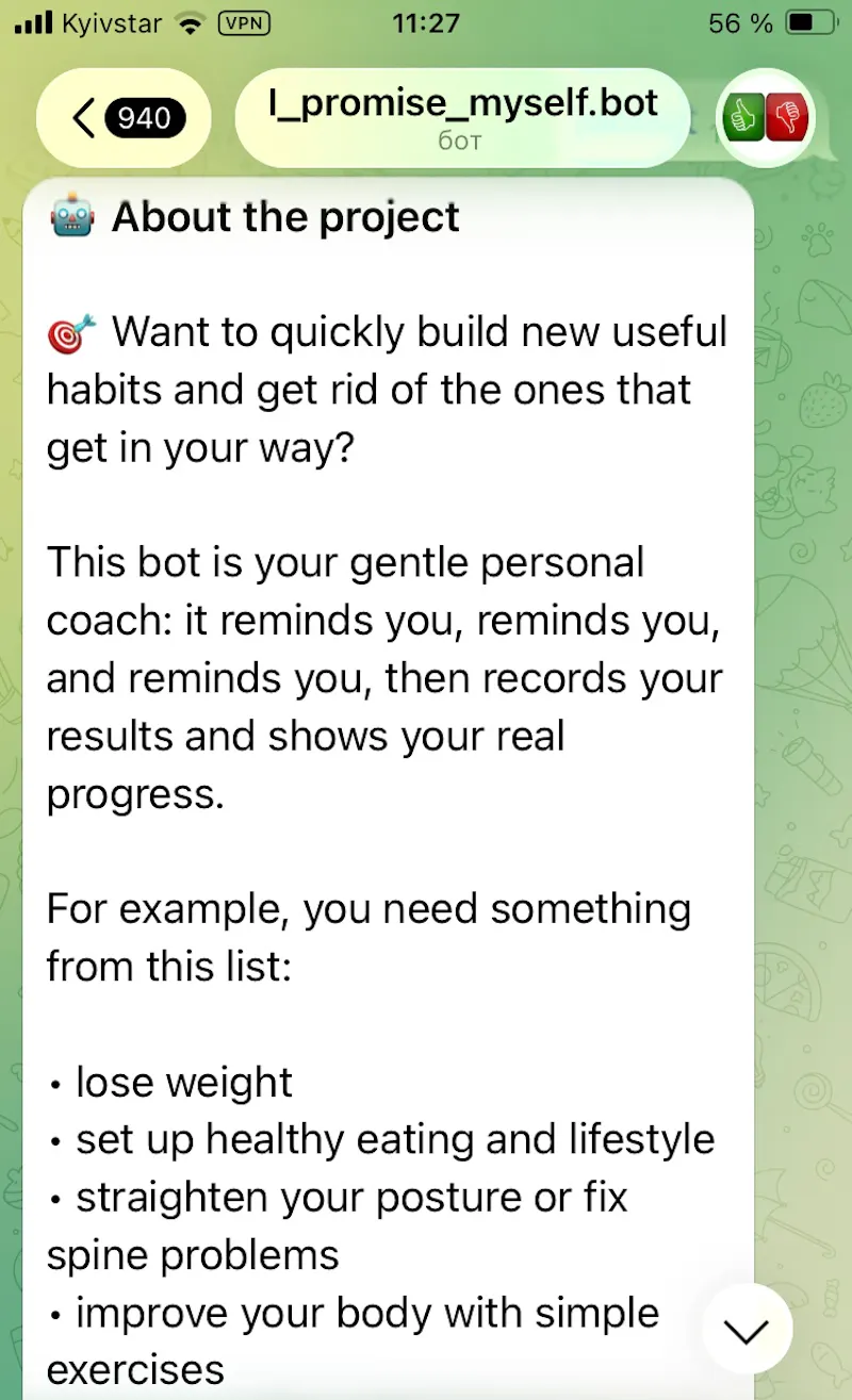 Promise Myself Telegram Bot screenshot 1