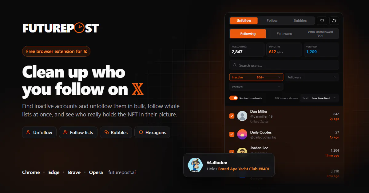 Futurepost: Bulk Unfollow & Follow for X gallery image