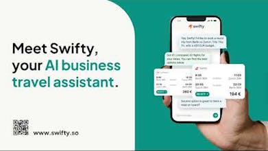 Interfaz de chat Swifty para facilitar la planificación de viajes de negocios en solo 5 minutos.