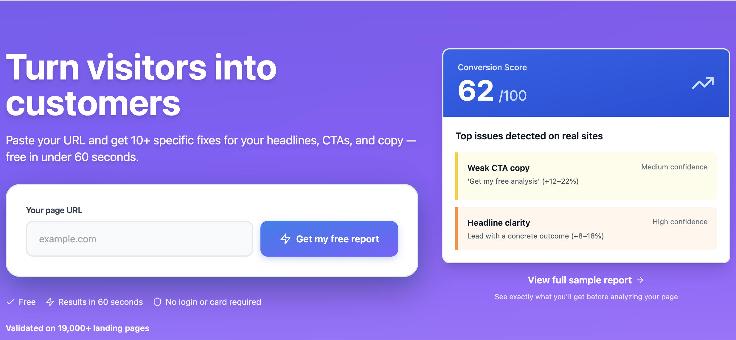 Conviora | AI Website Analyzer - Main screenshot showing features and interface