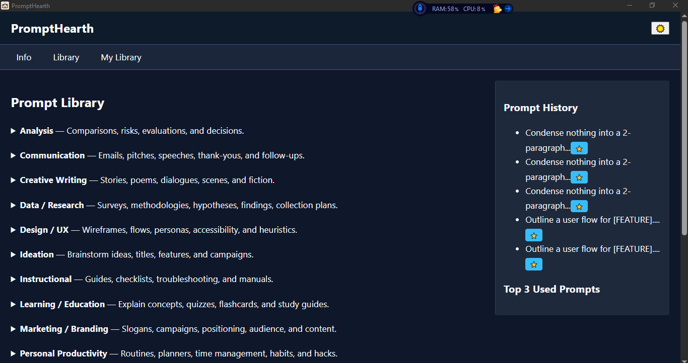 PromptHearth - Main product screenshot demonstrating key features and user interface