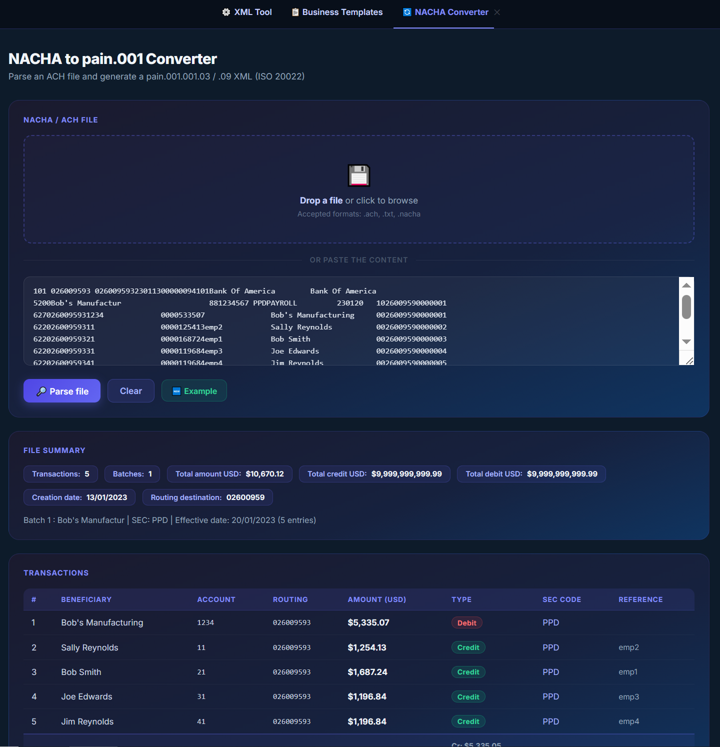 XMLBridge - SEPA gen & Nacha converter gallery image