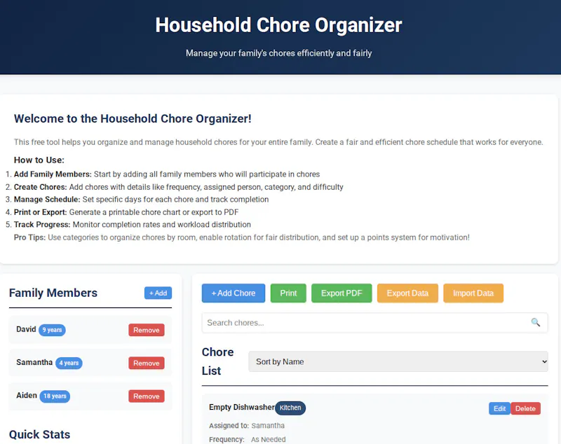 FreeWWW Household Chore Organizer screenshot 1