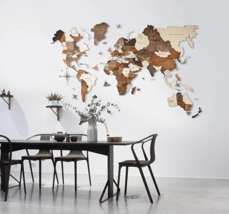 Wooden World Map 3D