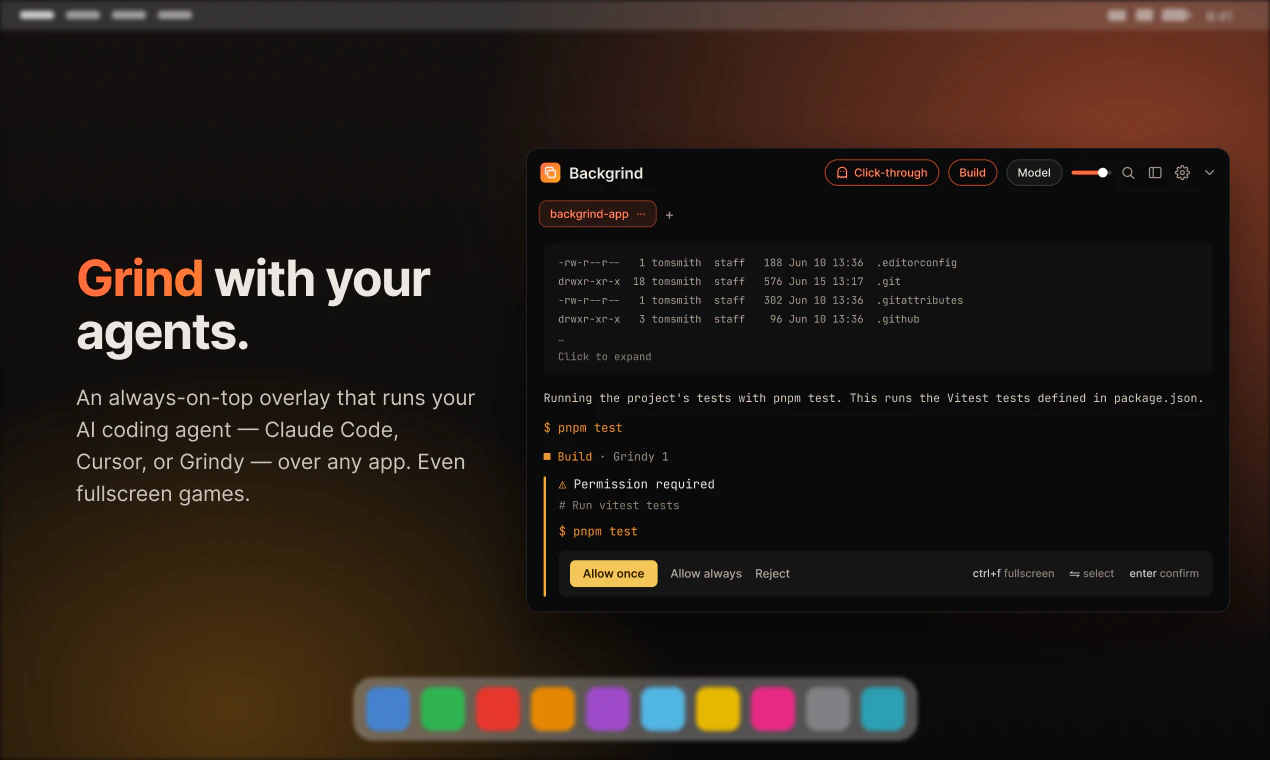 startuptile Backgrind-Run your AI agents over any app even games.