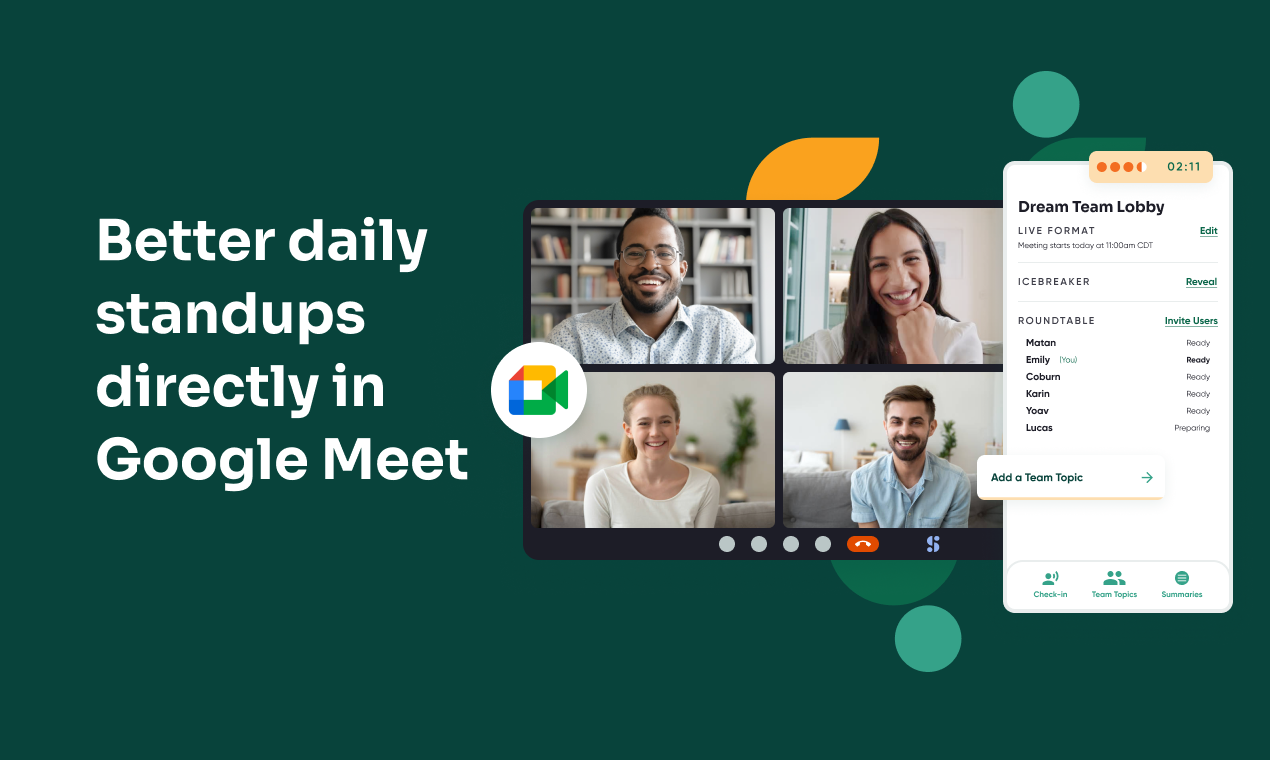 Google 모임의 시금치 .io - Google Meet에서 매일 스탠드 업이 더 좋습니다 미디어 2