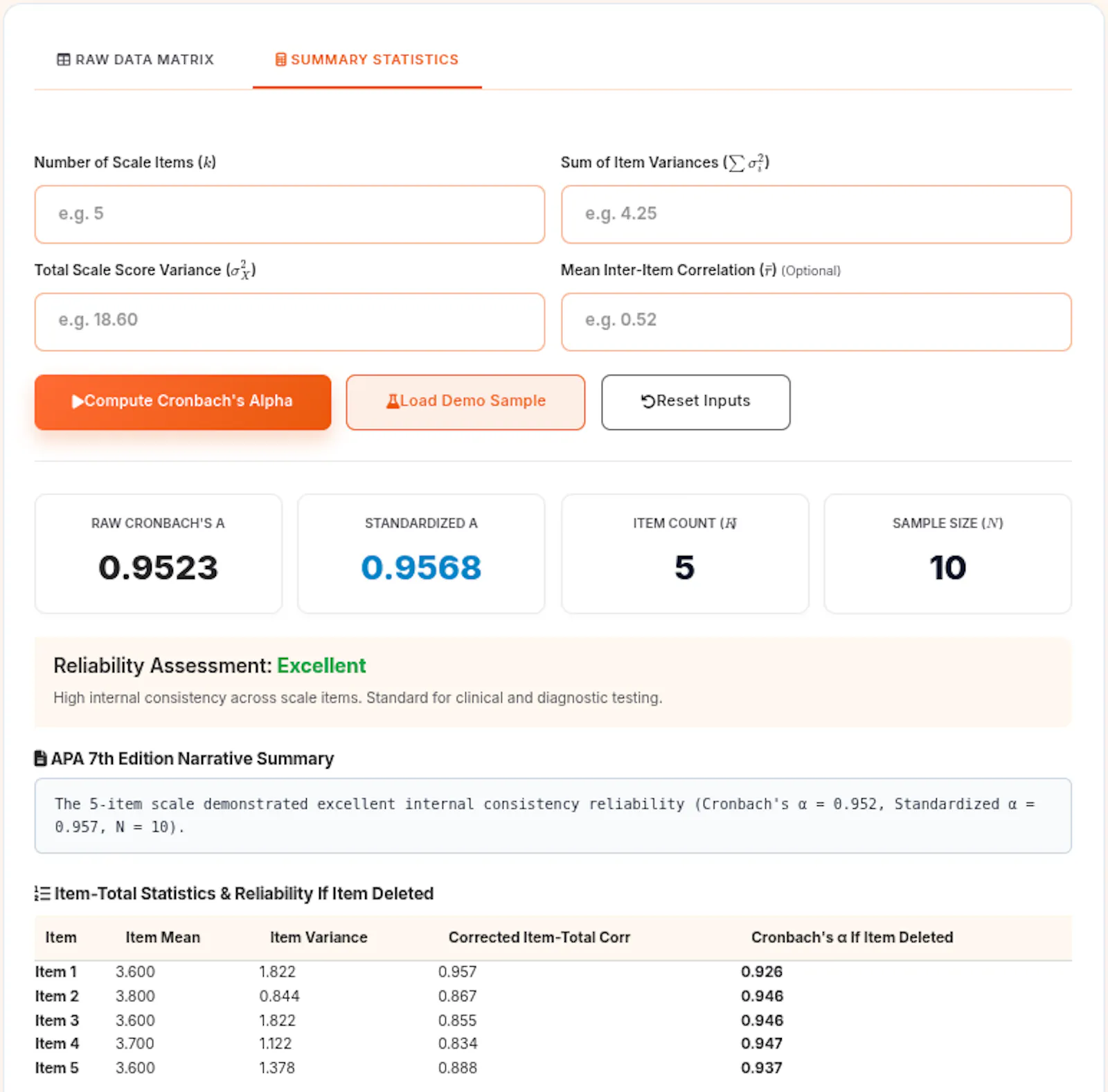 Cronbach Alpha Calculator screenshot 2