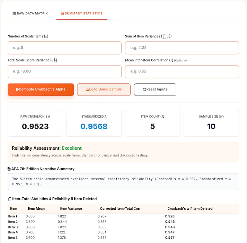 Cronbach Alpha Calculator screenshot 2