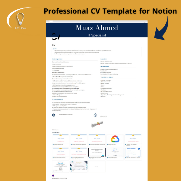 Professional CV Template for Notion