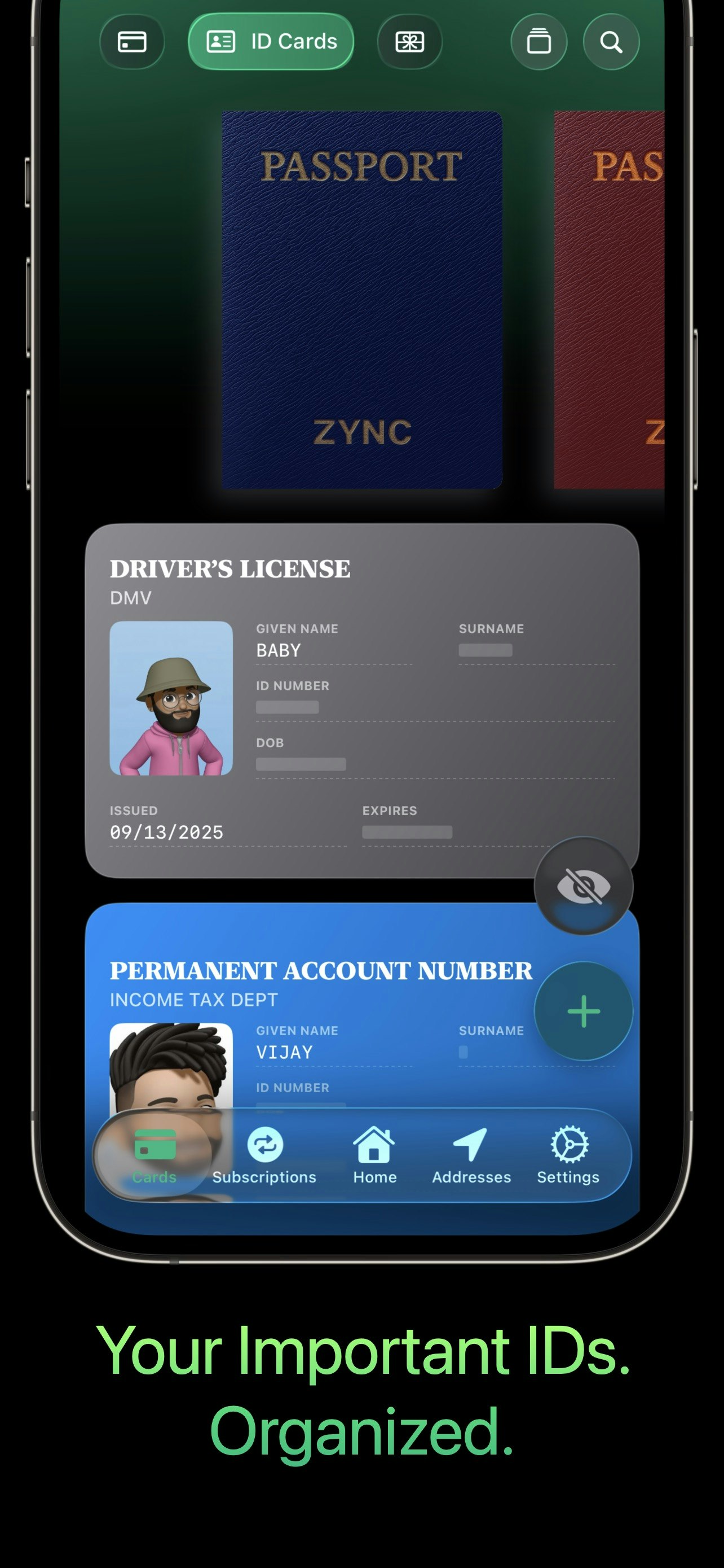 Zync: Karten, Abonnements und Adressen - Personal Digi Vault und Abonnement Manager Medien 5