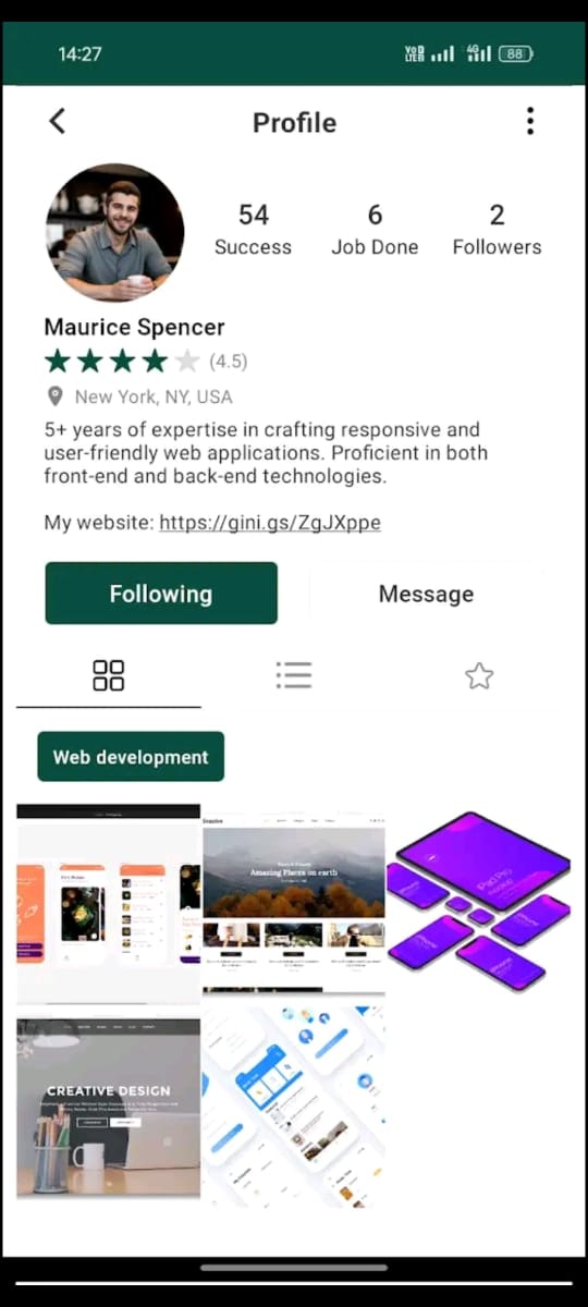 GiniGigs - Screenshot 2 showing product features and functionality