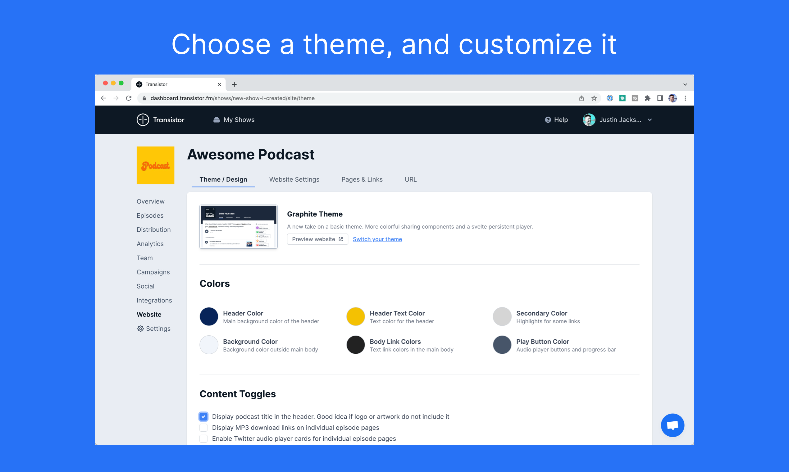 Constructor de sitios web de podcast gratuito - Genere un sitio web para su podcast desde su feed RSS media 3