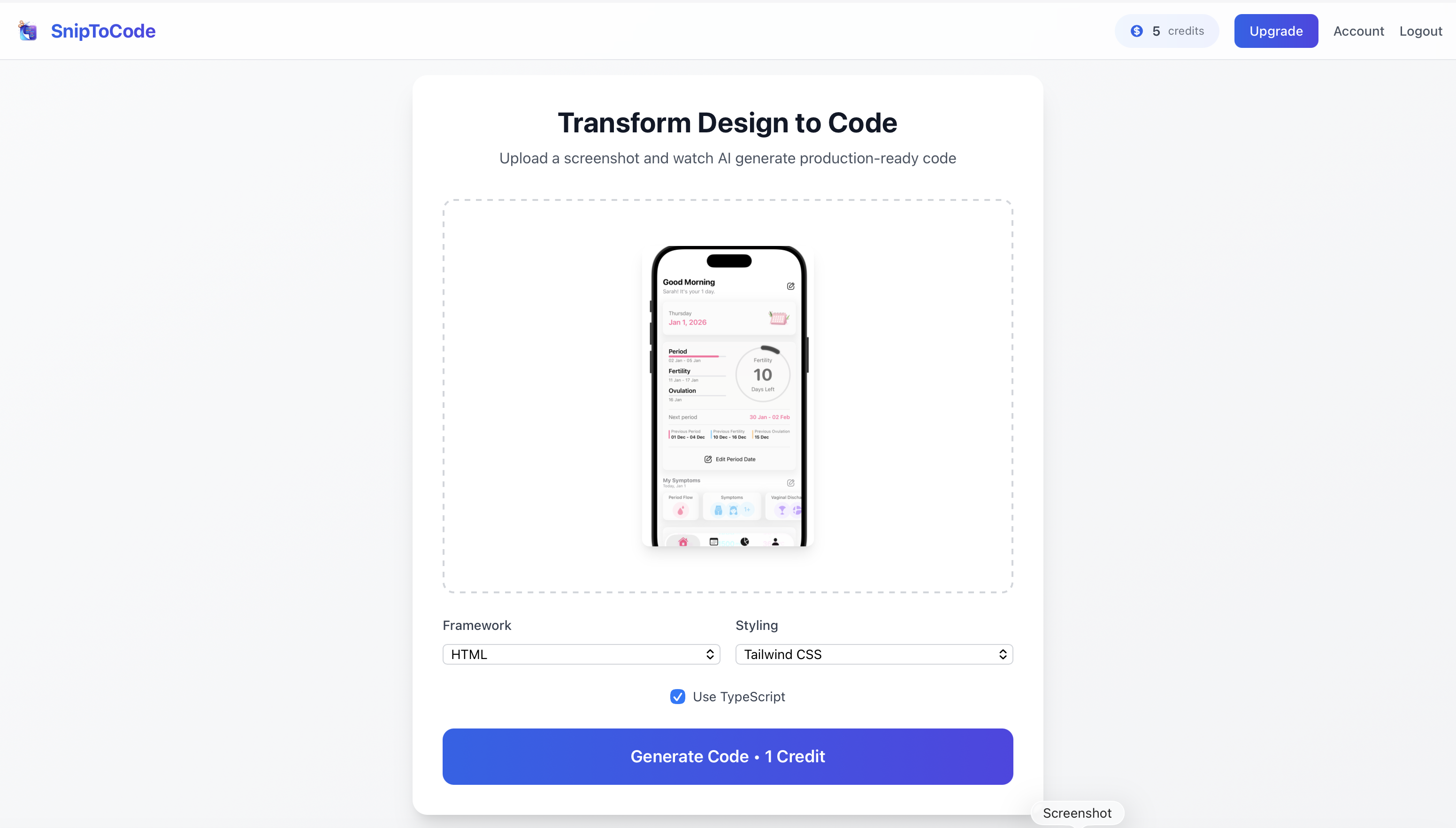 SnipToCode - Main product screenshot demonstrating key features and user interface