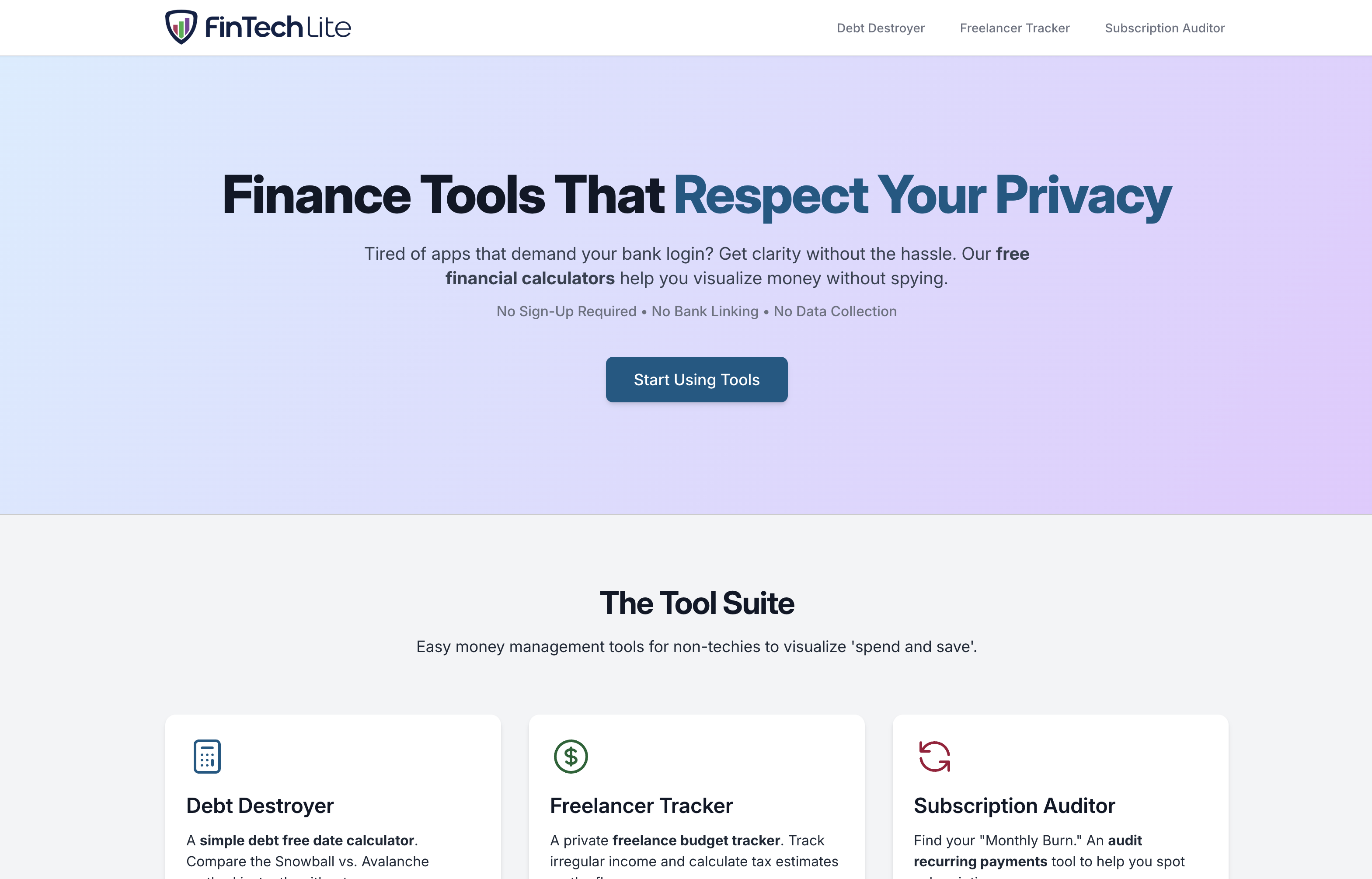 FinTech Lite - Screenshot 2 showing product features and functionality