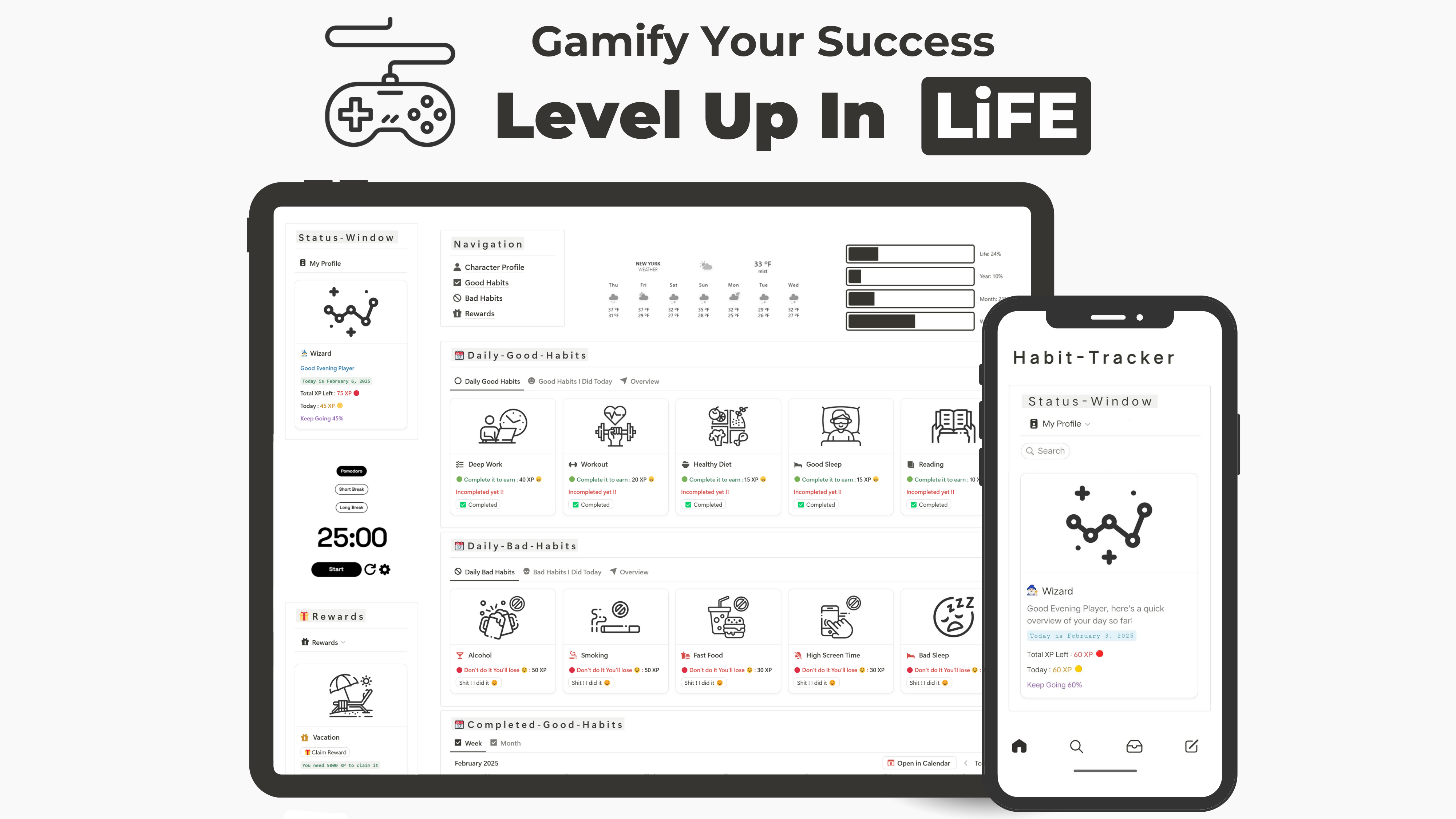 RPG Habit Tracker - Op RPG gebaseerde gewoonte Tracker gebouwd met behulp van notie. media 1