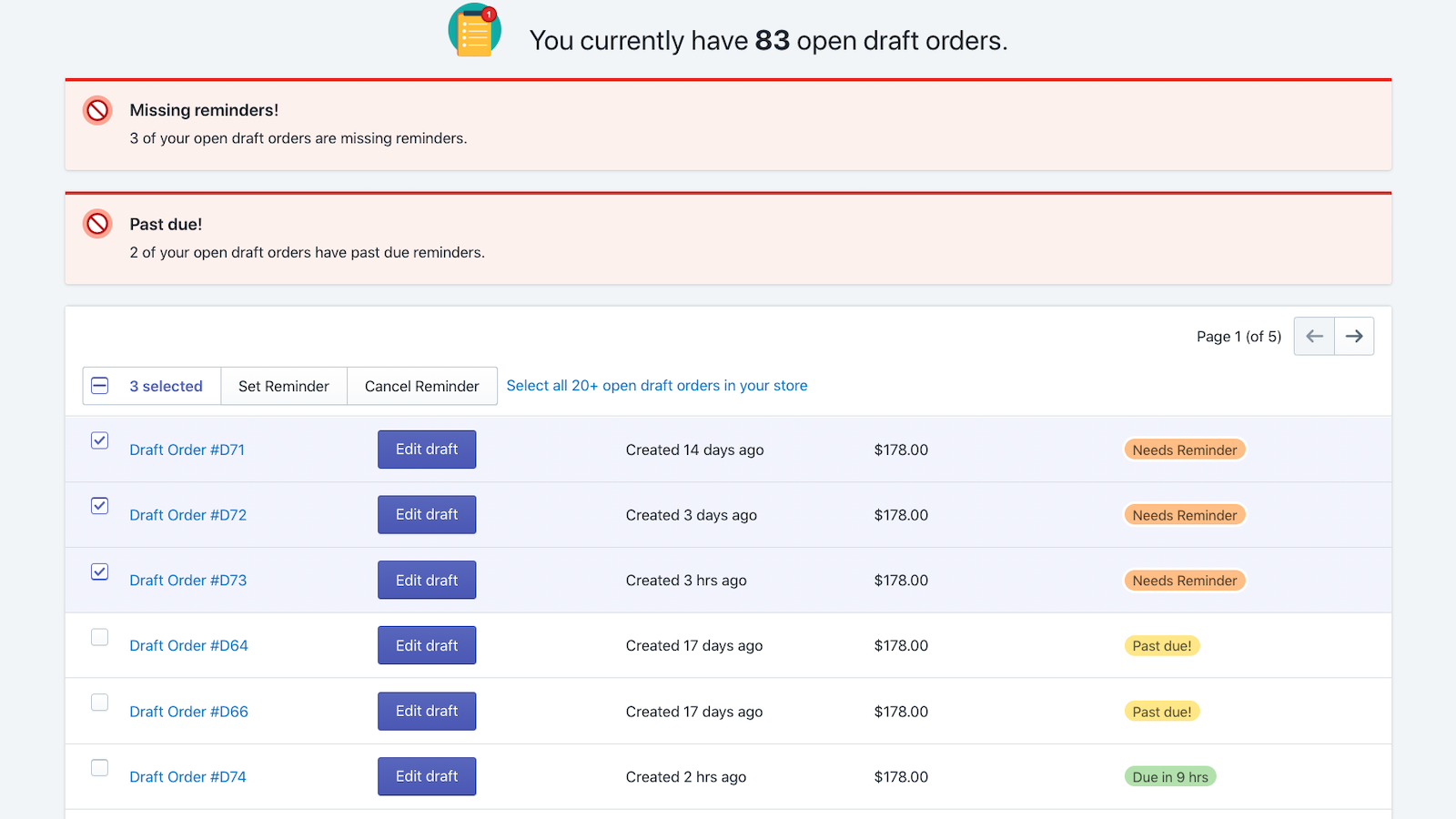 Draft Order Reminders gallery image