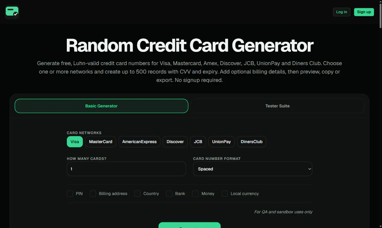 Random Credit Card Generator screenshot