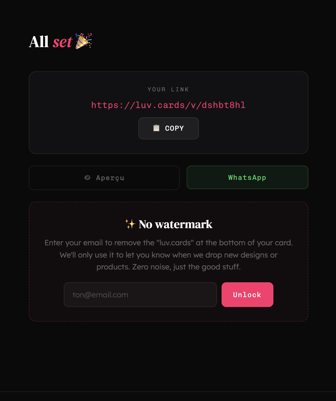 luv.cards - Screenshot 5 showing product features and functionality