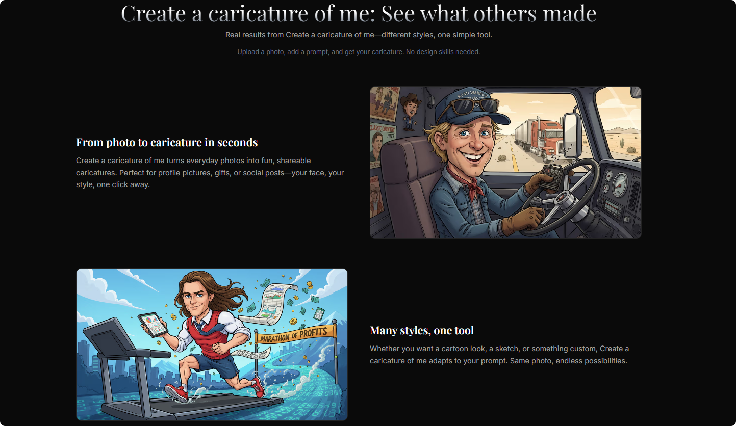 Create a caricature of me - Screenshot 3 showing product features and functionality