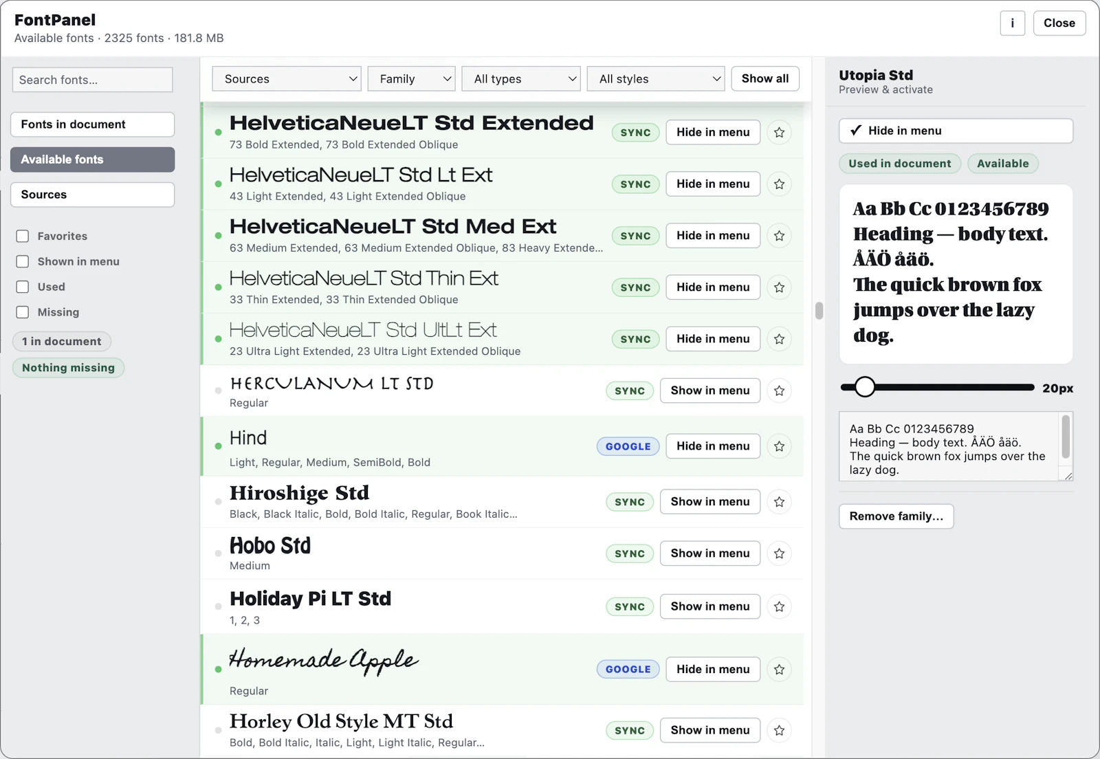 FontPanel screenshot 2