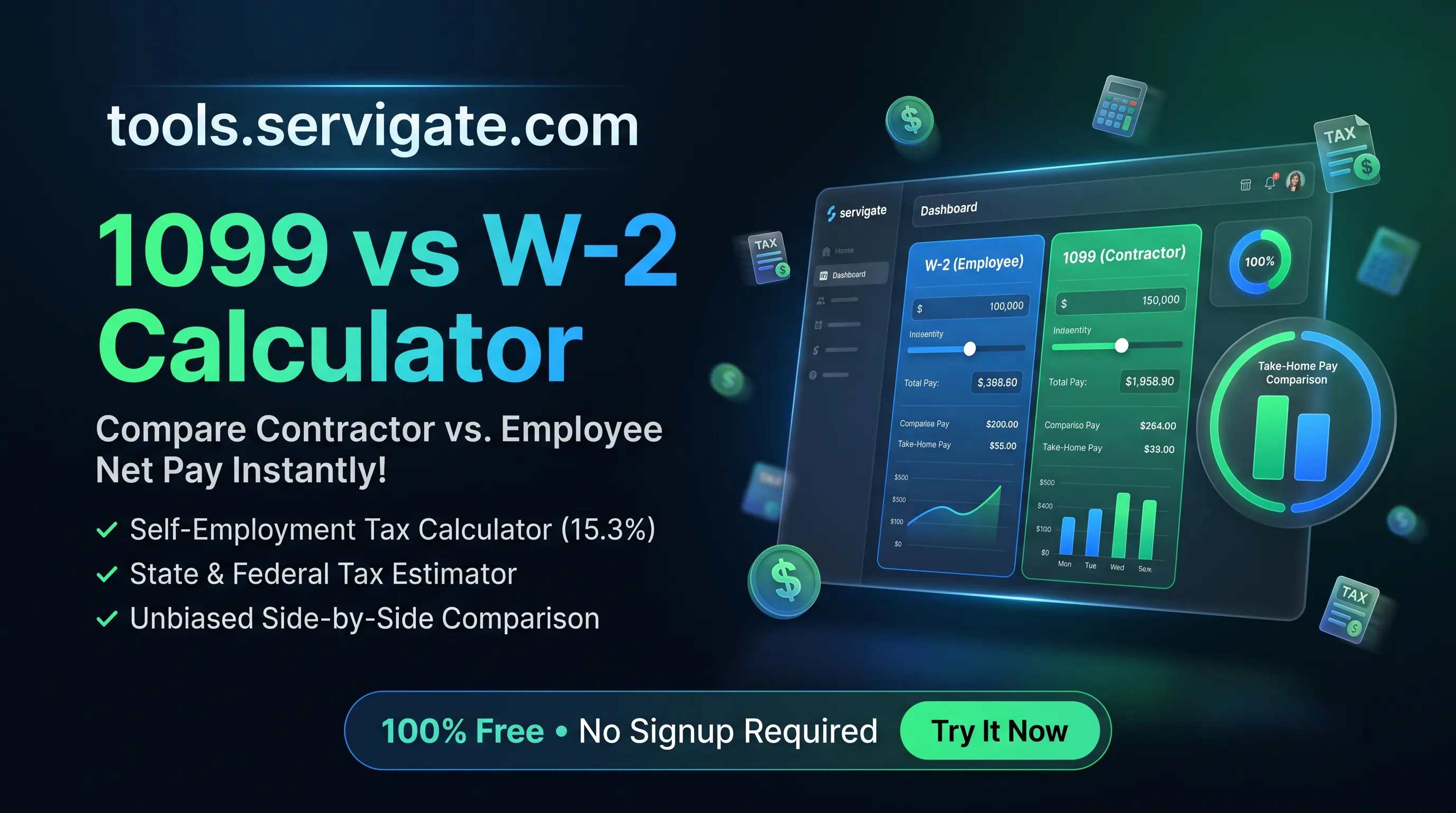 1099 vs W-2 Take-Home Pay Calculator gallery image