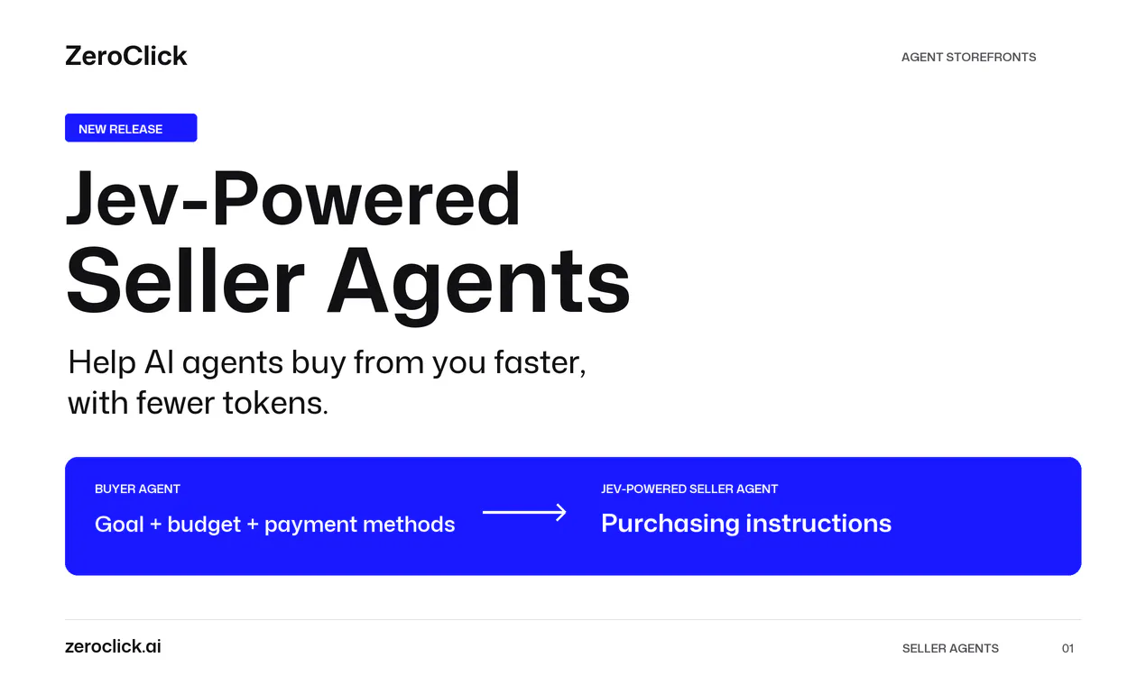 Jev-powered Seller Agents turn buyer goals, budgets and payment methods into purchasing instructions.