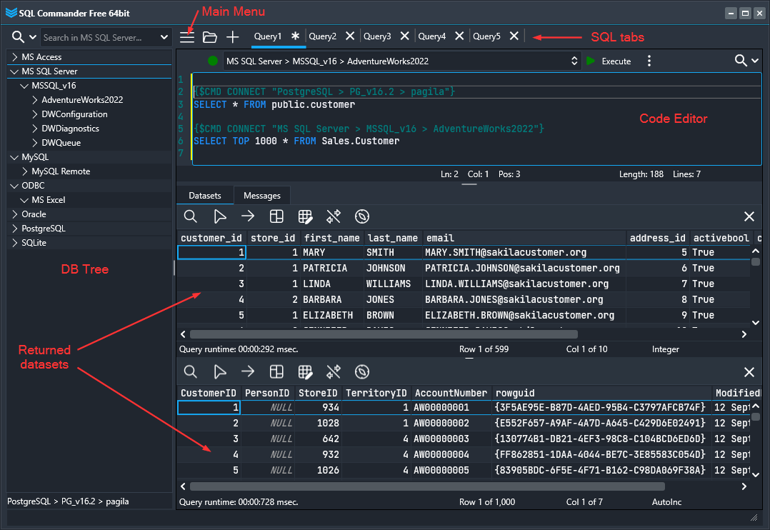 SQL Commander - Main product screenshot demonstrating key features and user interface