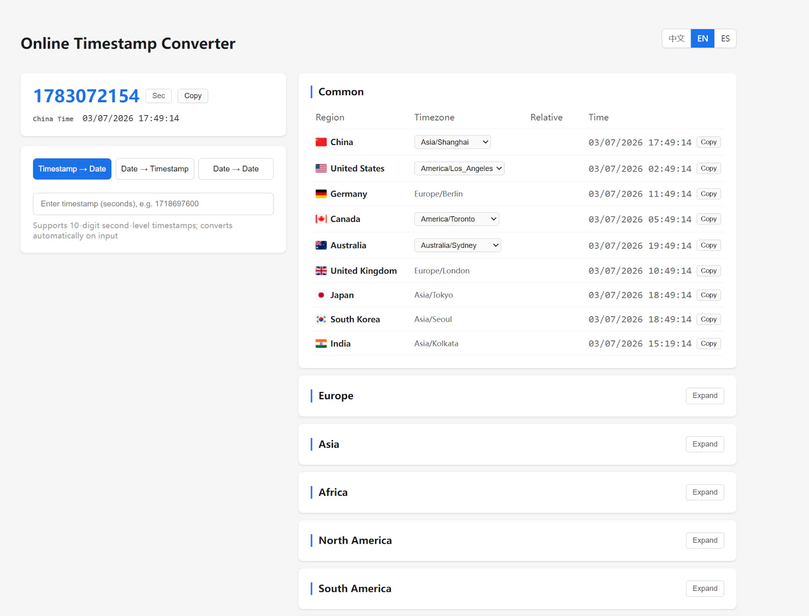 Online Timestamp Converter screenshot 1