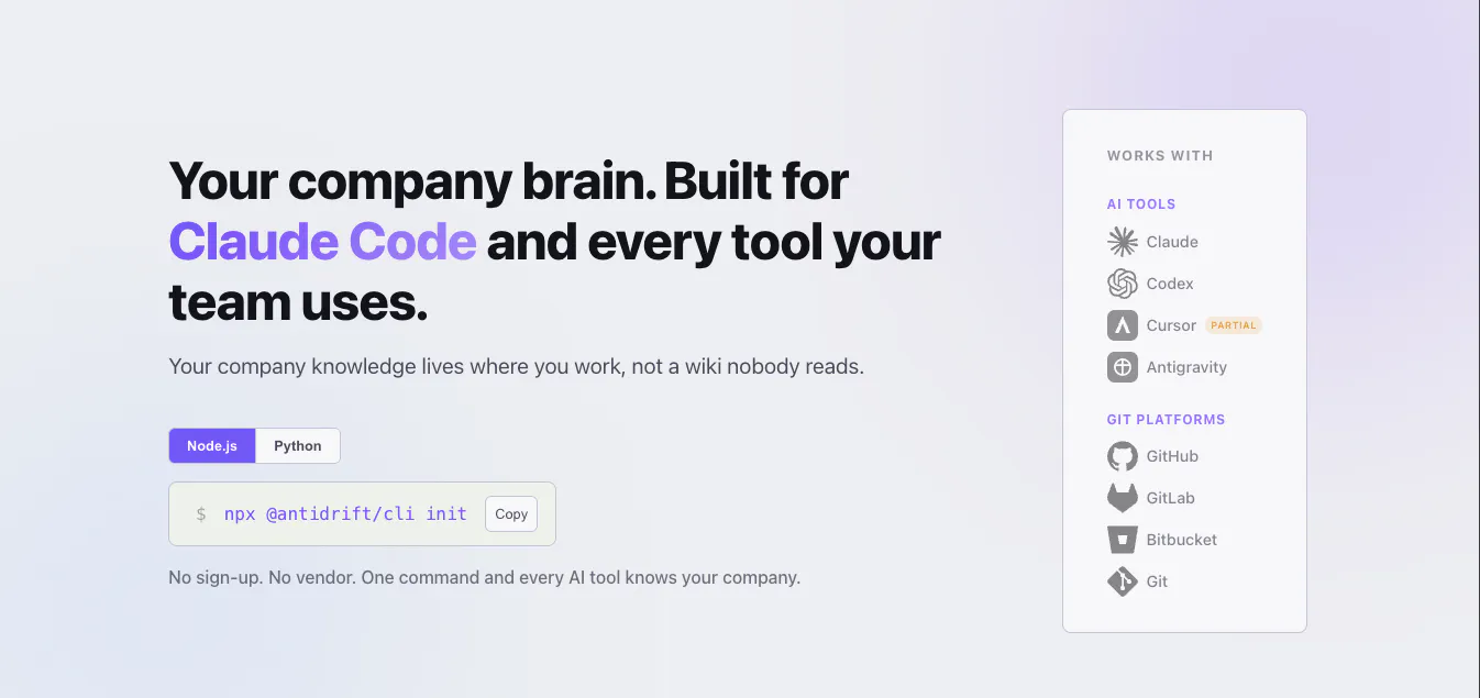 Antidrift: Company Brain のプロダクトバナー
