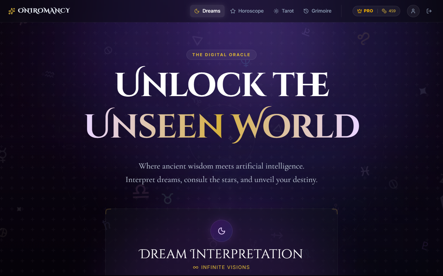 oniromancy - Main product screenshot demonstrating key features and user interface