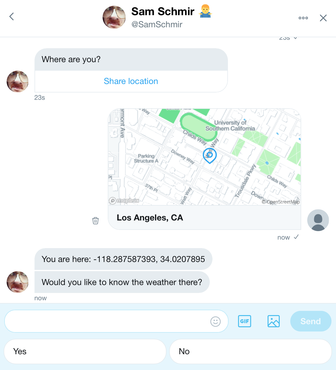 Interactive Twitter Direct Message Bot gallery image