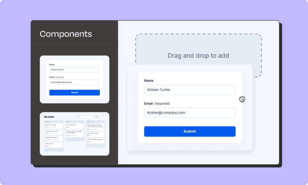 Mídia 1 de Interfaces Zapier - Arraste, solte e construa interfaces que alimentam seus fluxos de trabalho.