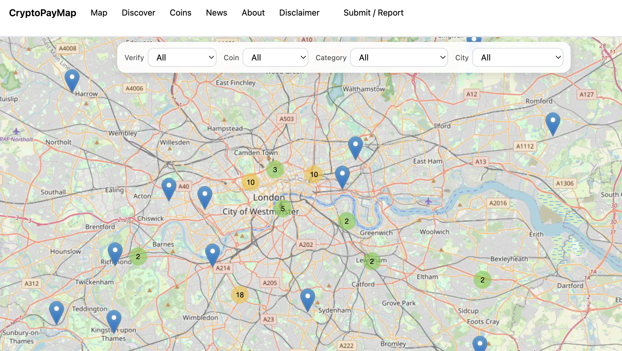 CryptoPayMap - Main screenshot showing features and interface