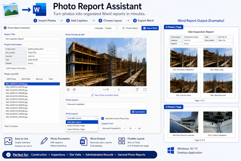 Construction Photo Report Generator screenshot 1