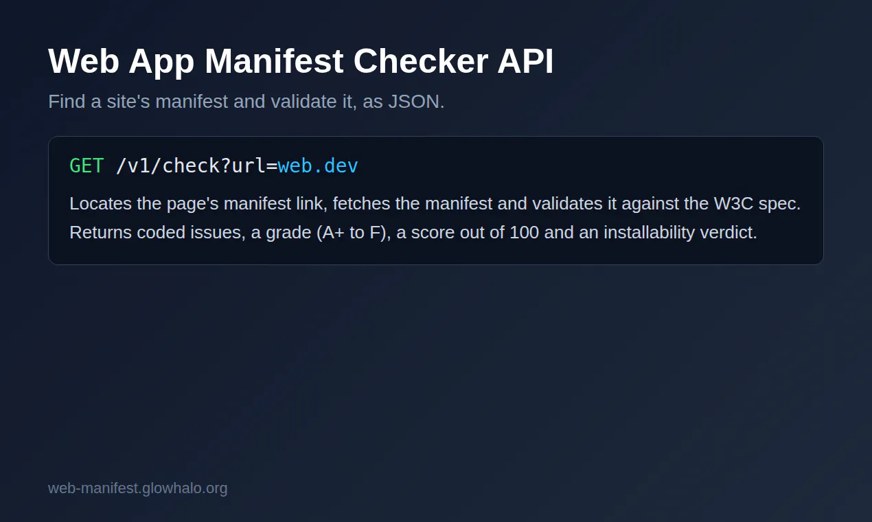 Web App Manifest Checker API gallery image